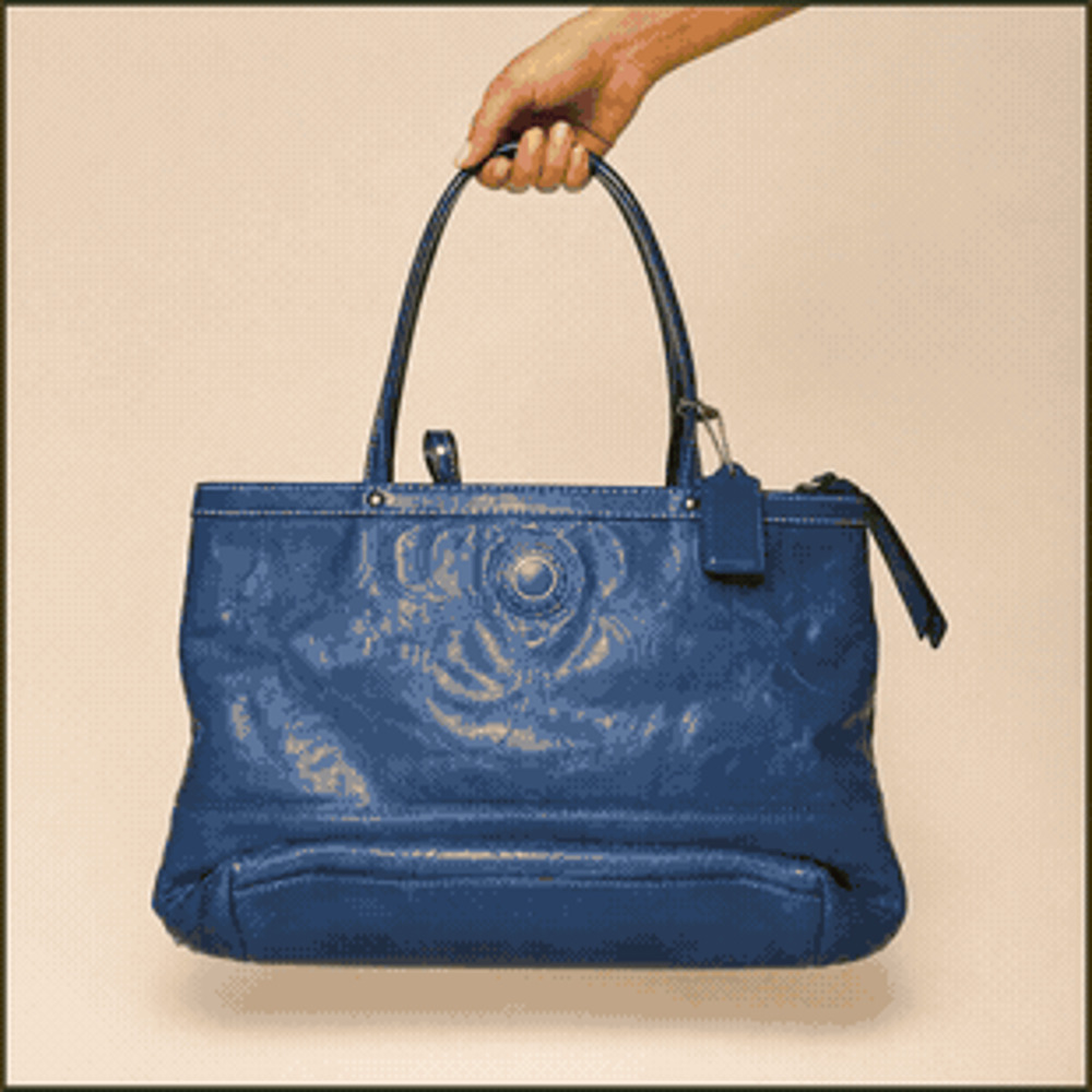 Coach Signature Stitched Patent Leather Tote in Ocean G1281-F19198